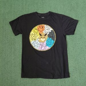Pokemon Eevee Evolution Cartoon Anime Black T Shirt Sz Small